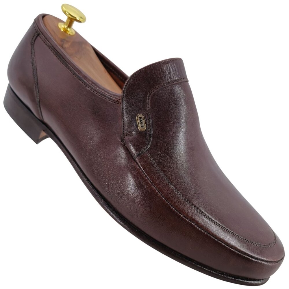 Vintage NEW Bruno Magli Italy Men 10 Brown Leather Dress Shoes Loafers Old Stock